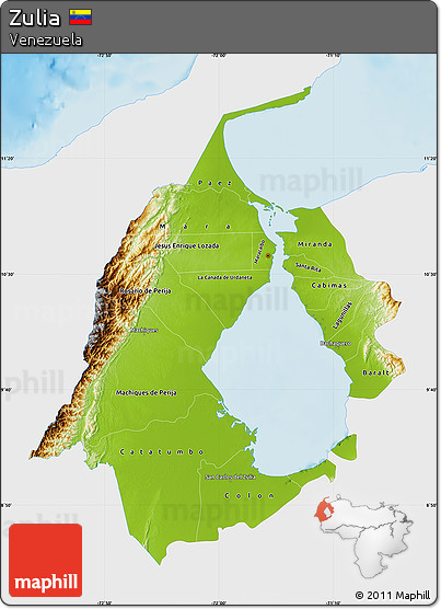 Physical Map of Zulia, single color outside