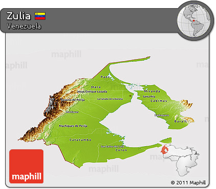 Physical Panoramic Map of Zulia, cropped outside