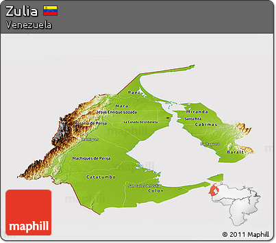 Physical Panoramic Map of Zulia, cropped outside