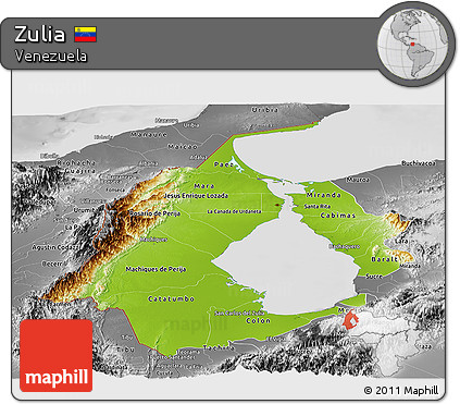 Physical Panoramic Map of Zulia, desaturated