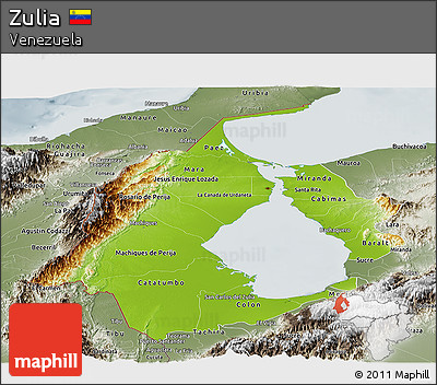 Physical Panoramic Map of Zulia, semi-desaturated
