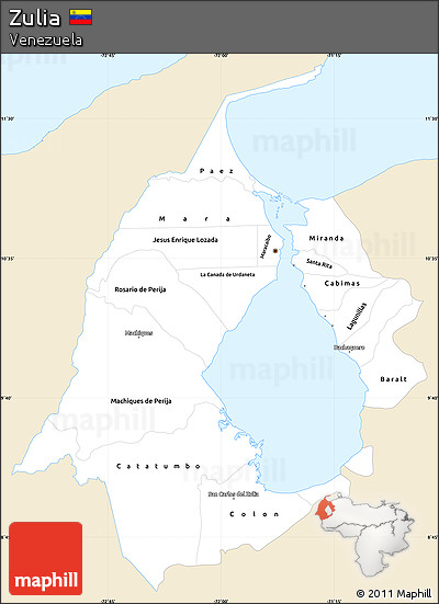 Classic Style Simple Map of Zulia, single color outside