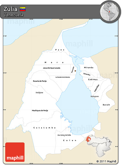 Classic Style Simple Map of Zulia, single color outside
