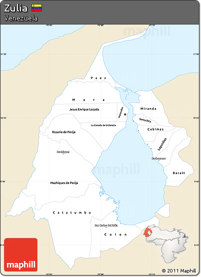 Classic Style Simple Map of Zulia, single color outside