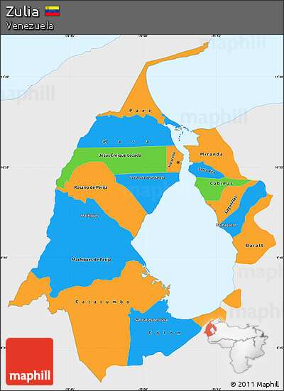 Political Simple Map of Zulia, single color outside