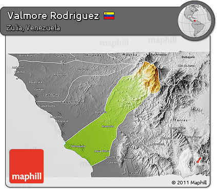 Physical 3D Map of Valmore Rodriguez, desaturated