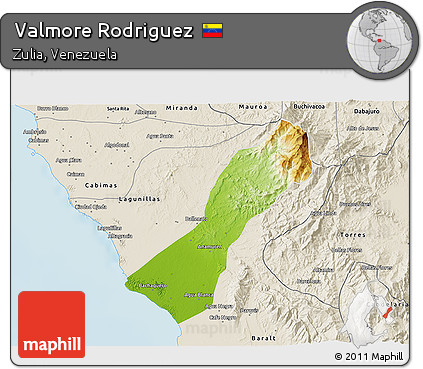 Physical 3D Map of Valmore Rodriguez, shaded relief outside