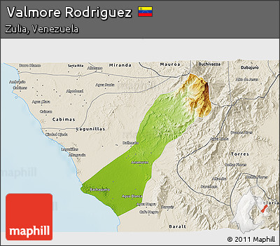 Physical 3D Map of Valmore Rodriguez, shaded relief outside