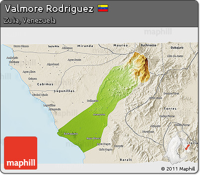 Physical 3D Map of Valmore Rodriguez, shaded relief outside
