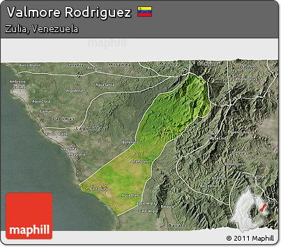 Satellite 3D Map of Valmore Rodriguez, semi-desaturated