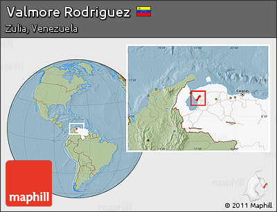 Savanna Style Location Map of Valmore Rodriguez, highlighted country, hill shading