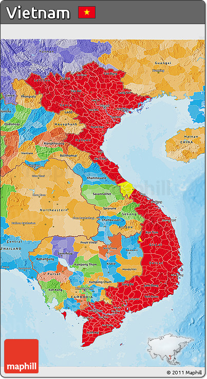 Flag 3D Map of Vietnam, political outside, flag rotated