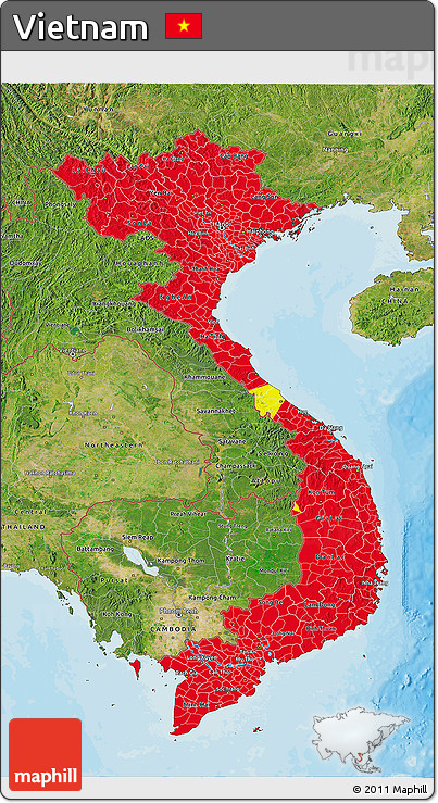 Flag 3D Map of Vietnam, satellite outside, bathymetry sea, flag rotated