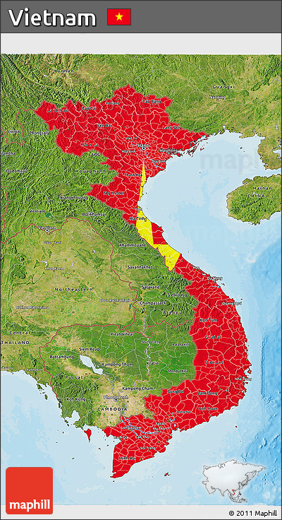 Flag 3D Map of Vietnam, satellite outside, bathymetry sea