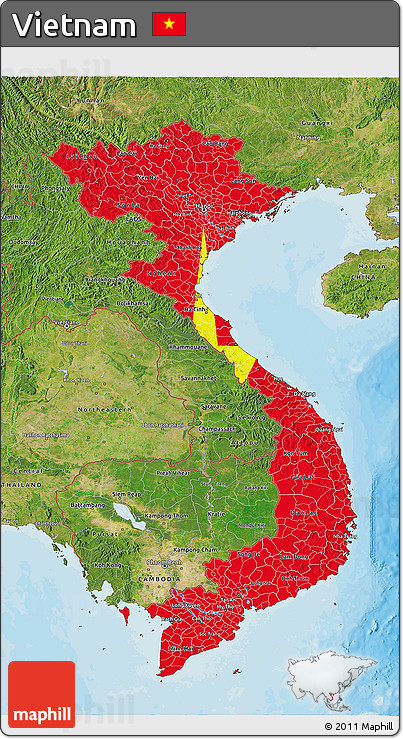 Flag 3D Map of Vietnam, satellite outside, bathymetry sea