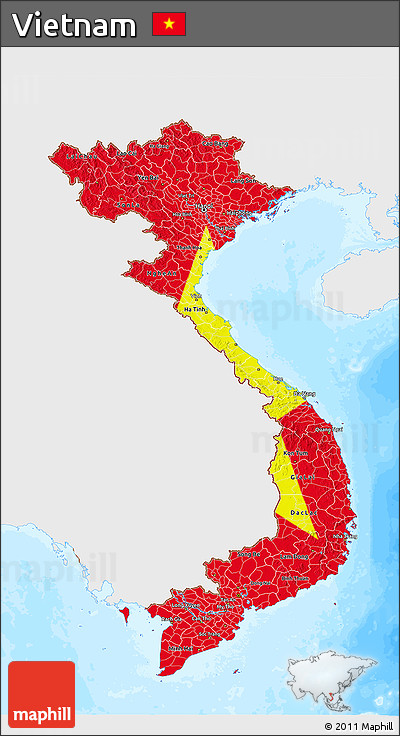 Flag 3D Map of Vietnam, single color outside, bathymetry sea, flag centered
