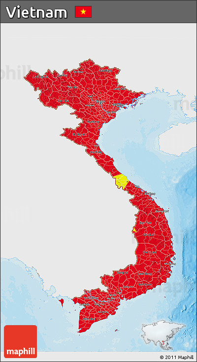 Flag 3D Map of Vietnam, single color outside, bathymetry sea, shaded relief sea, flag rotated