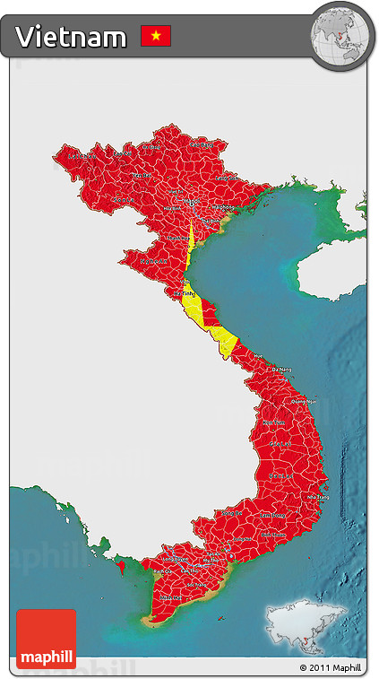 Flag 3D Map of Vietnam, single color outside, satellite sea