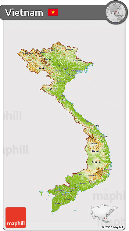 Physical 3D Map of Vietnam, cropped outside