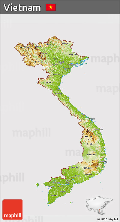 Physical 3D Map of Vietnam, cropped outside