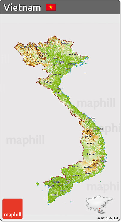 Physical 3D Map of Vietnam, cropped outside