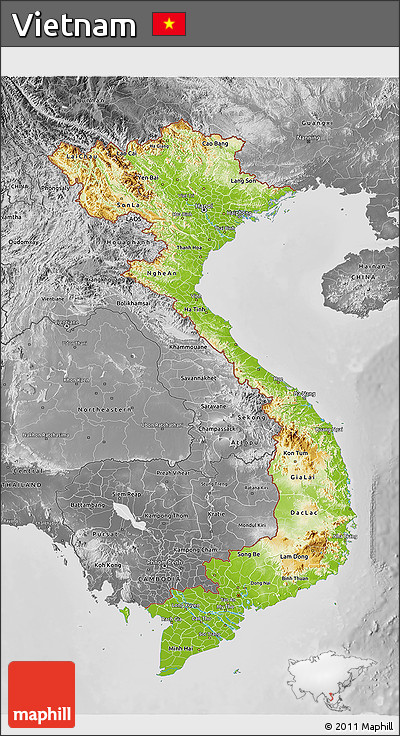 Physical 3D Map of Vietnam, desaturated