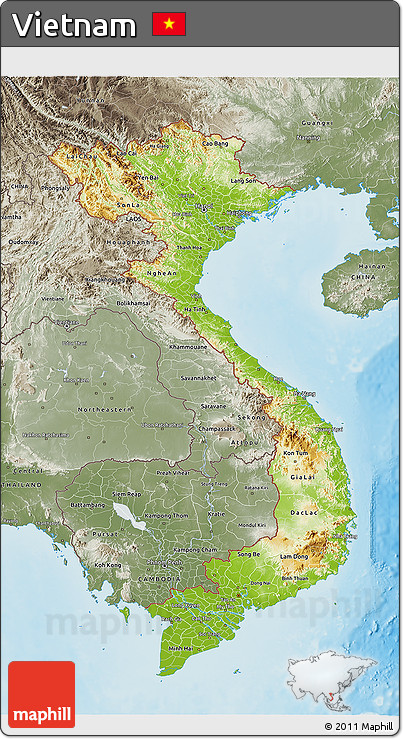 Physical 3D Map of Vietnam, semi-desaturated, land only