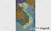 Political 3D Map of Vietnam, darken