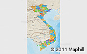 Political 3D Map of Vietnam, shaded relief outside, bathymetry sea