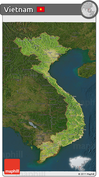 Satellite 3D Map of Vietnam, darken
