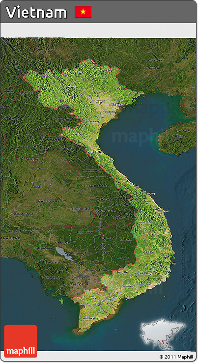 Satellite 3D Map of Vietnam, darken