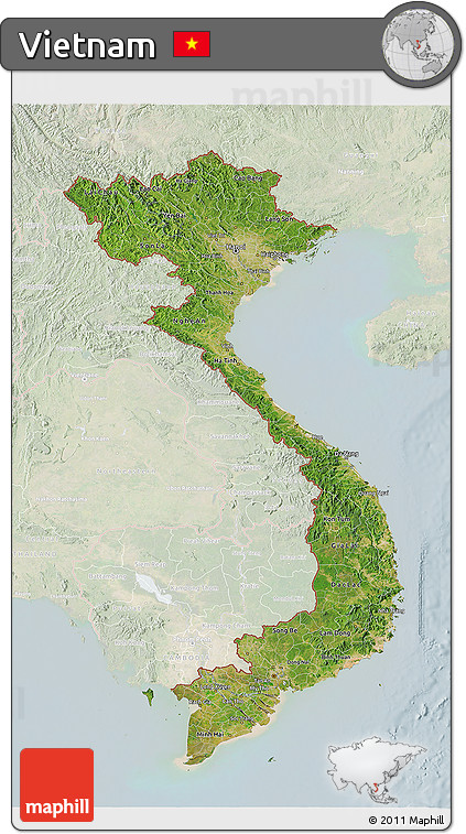 Satellite 3D Map of Vietnam, lighten