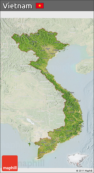 Satellite 3D Map of Vietnam, lighten