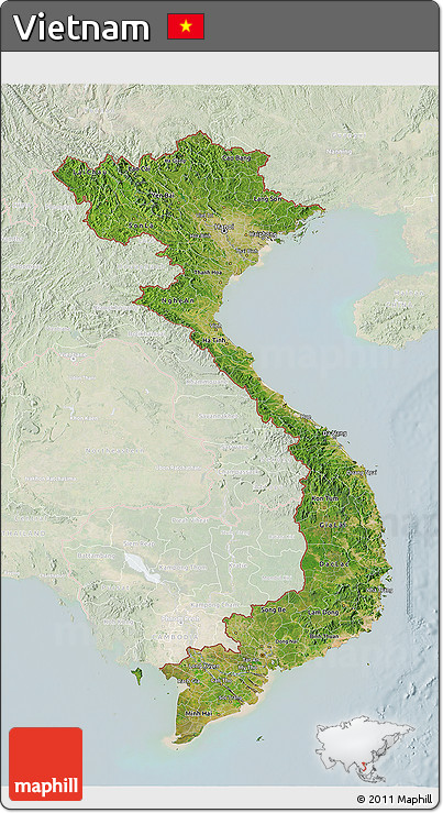 Satellite 3D Map of Vietnam, lighten