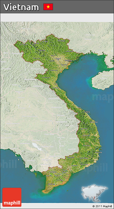 Satellite 3D Map of Vietnam, lighten, land only