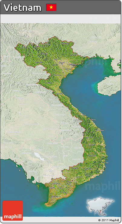 Satellite 3D Map of Vietnam, lighten, land only