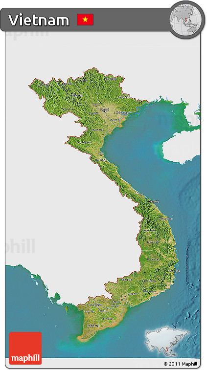 Satellite 3D Map of Vietnam, single color outside