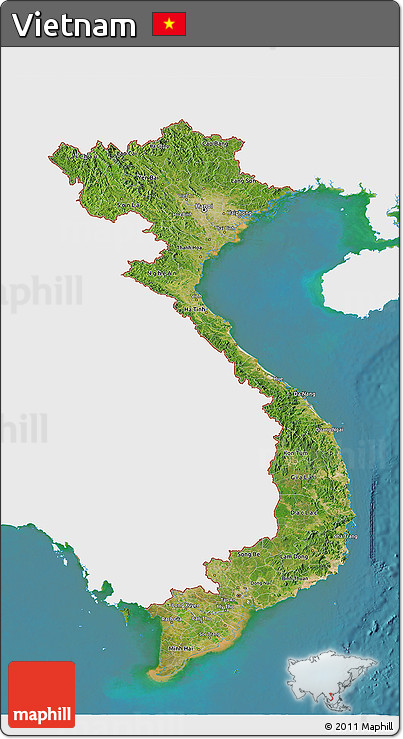 Satellite 3D Map of Vietnam, single color outside