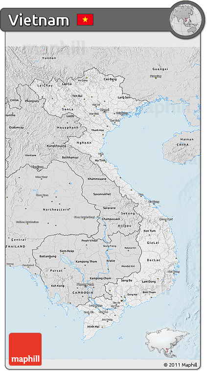 Silver Style 3D Map of Vietnam
