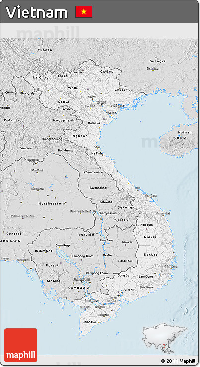 Silver Style 3D Map of Vietnam