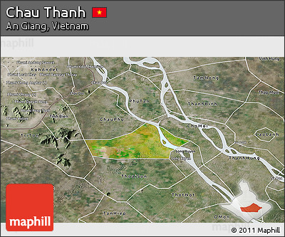 Satellite 3D Map of Chau Thanh, semi-desaturated