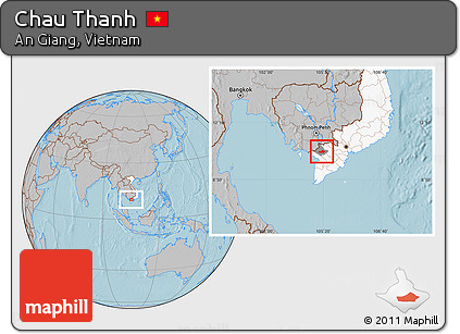 Gray Location Map of Chau Thanh, highlighted country, highlighted parent region, hill shading