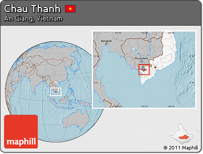 Gray Location Map of Chau Thanh, highlighted country, highlighted parent region, hill shading