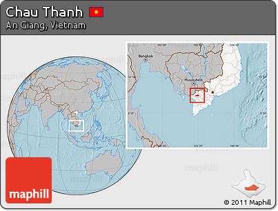 Gray Location Map of Chau Thanh, highlighted country, hill shading