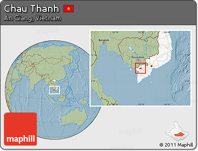 Savanna Style Location Map of Chau Thanh, highlighted country, hill shading