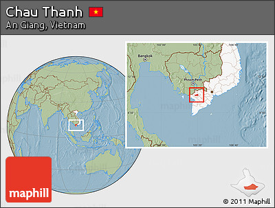 Savanna Style Location Map of Chau Thanh, highlighted country, hill shading