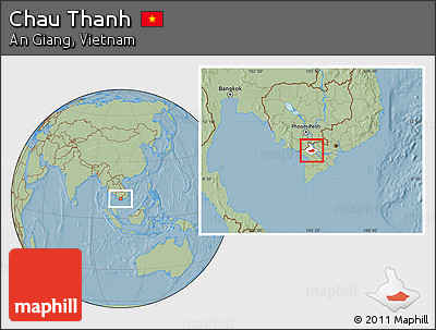 Savanna Style Location Map of Chau Thanh, highlighted parent region, hill shading