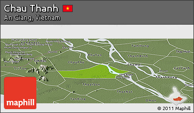Physical Panoramic Map of Chau Thanh, semi-desaturated