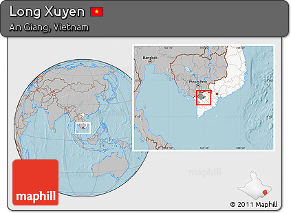 Gray Location Map of Long Xuyen, highlighted country, highlighted parent region, hill shading