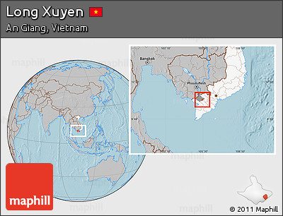 Gray Location Map of Long Xuyen, highlighted country, highlighted parent region, hill shading